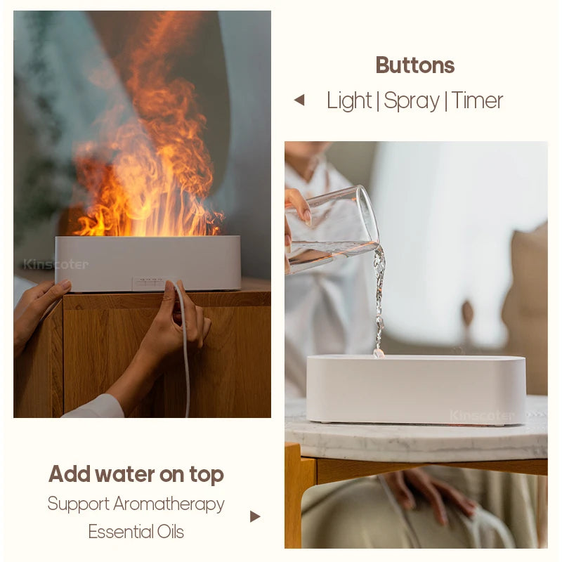Ultrasonic Humidifier with RGB Firelight & Essential Oil Mist