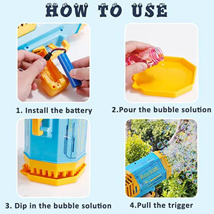 Rocket Bubble Gun 69-Hole | Colorful Light Blower with Rechargeable Battery for Kids Outdoor Fun.