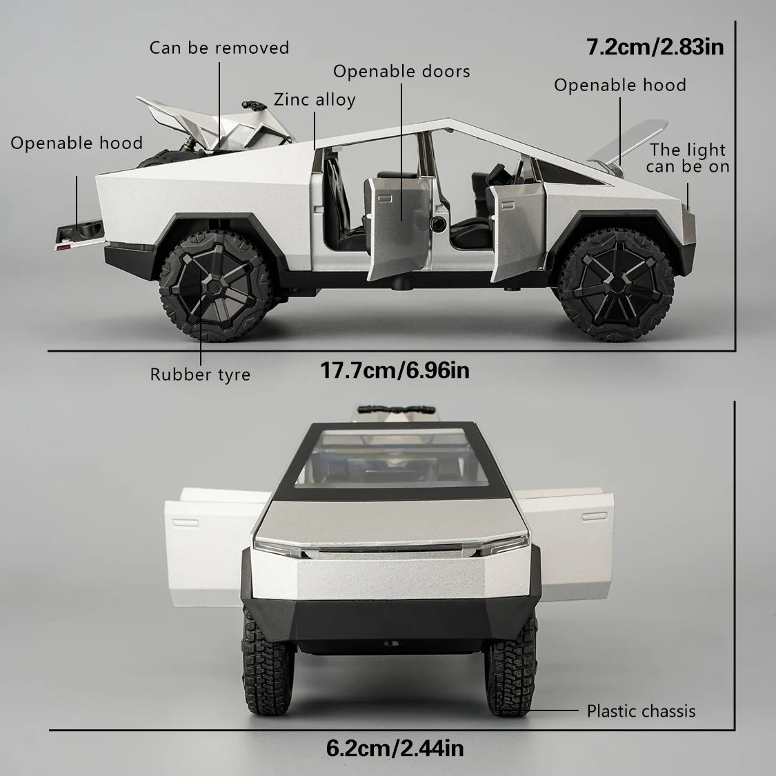 Cybertruck Diecast Toy Car 1:32 | Alloy Model with Lights, Sound & Pull-Back Action for Kids & Collectors.