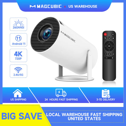 Magcubic HY300 Pro | Proyector 4K de 260 ANSI con Android 11, WiFi 6 y Bluetooth 5.0 para cine en casa y al aire libre 