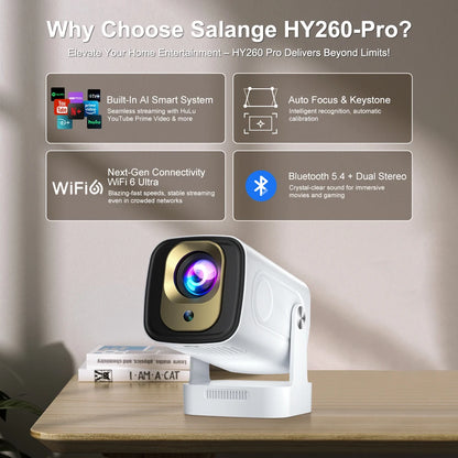 Salange HY260 PRO Auto Focus Projector | Native 1080P, 4K Support, 330 ANSI, Android 11, WiFi6, BT5.4 & Voice Remote.