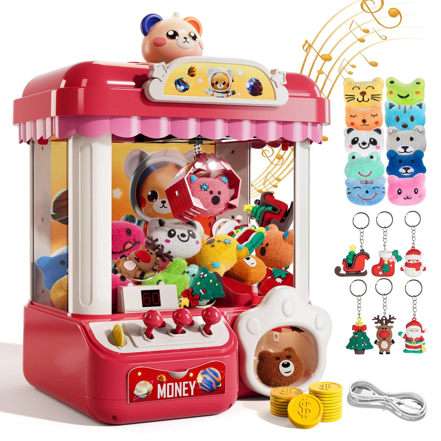 Mini máquina de garra de juguete para niños | Juego de arcade que funciona con monedas, con luces y sonidos para diversión interactiva.