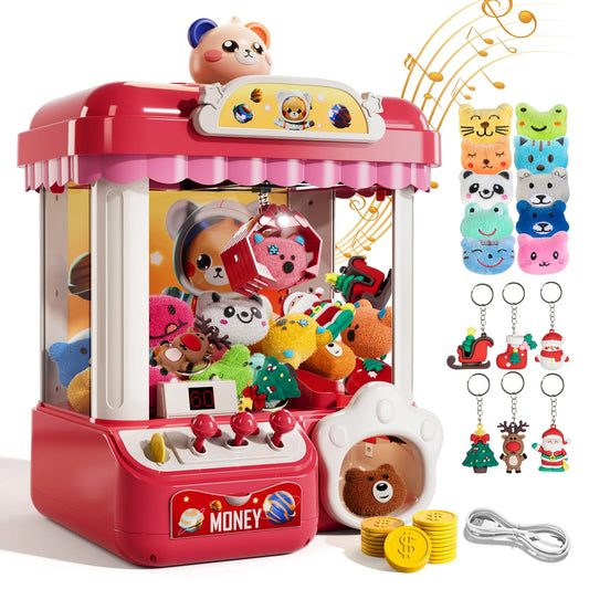 Mini máquina de garra de juguete para niños | Juego de arcade que funciona con monedas, con luces y sonidos para diversión interactiva.