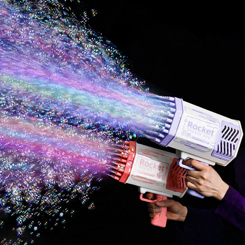 Rocket Bubble Gun 69-Hole | Colorful Light Blower with Rechargeable Battery for Kids Outdoor Fun.