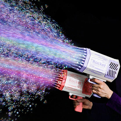 Rocket Bubble Gun 69-Hole | Colorful Light Blower with Rechargeable Battery for Kids Outdoor Fun.