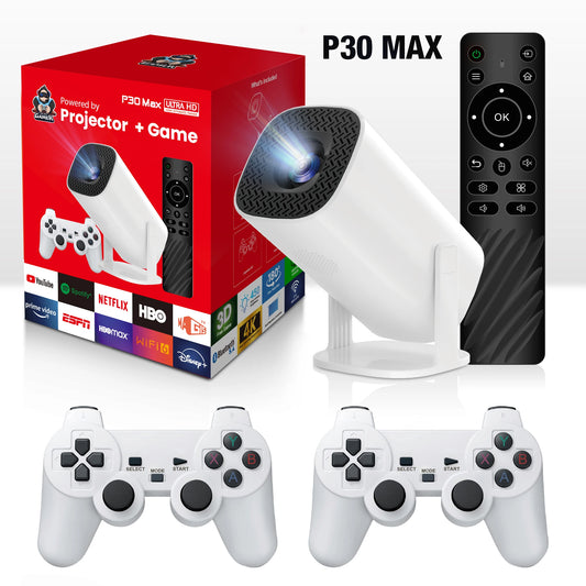 Proyector Salange P30 Max | HD 1080P, Android 11, compatibilidad con 4K, Bluetooth, más de 3000 juegos y 2 controladores inalámbricos. 